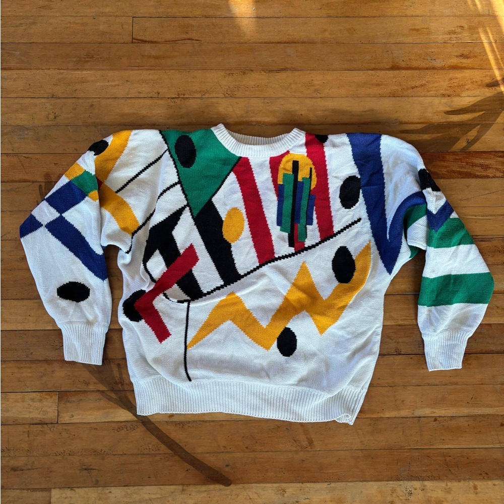 1980/90’s Colorful all over Geometric Pattern retro knit Sweater